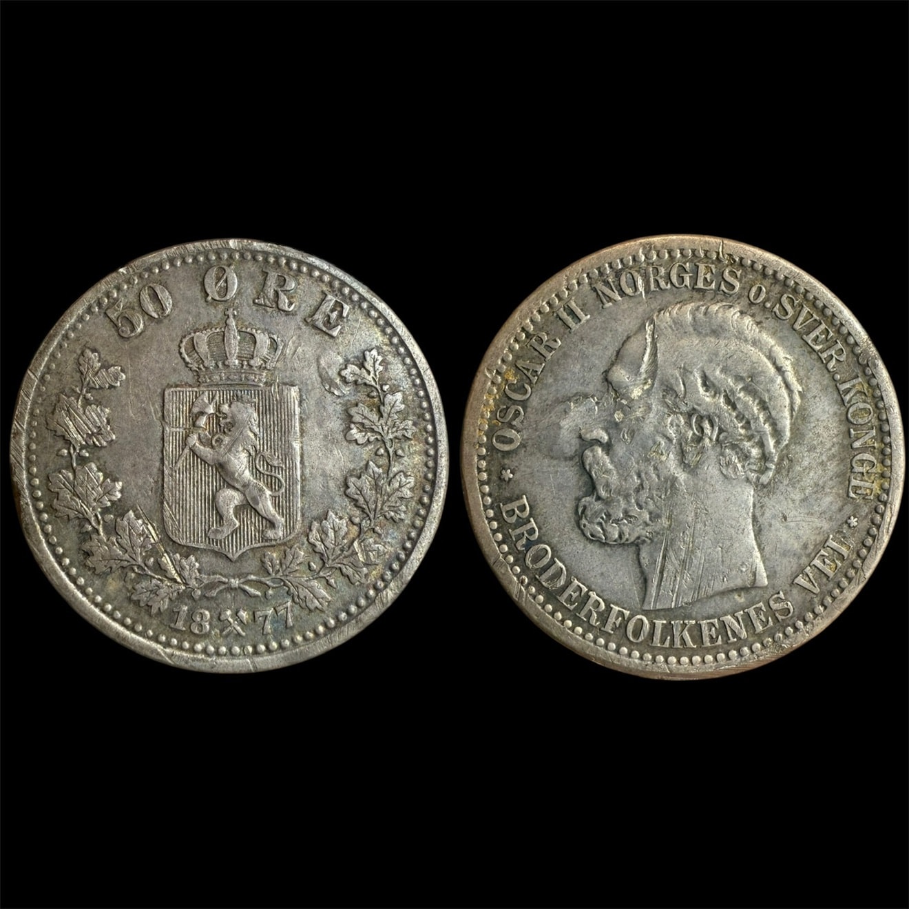 Norwegian 50 Øre Silver Coin - Oscar II